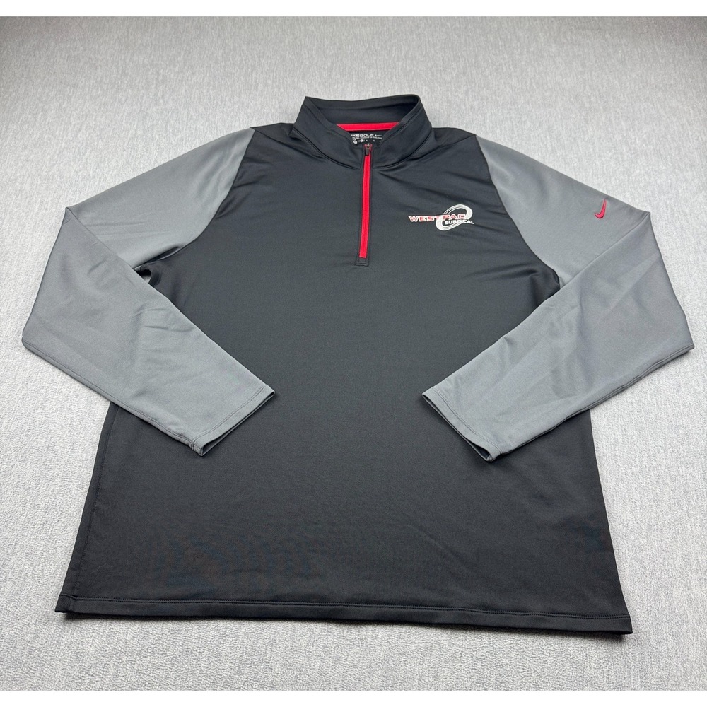 Nike Golf Shirt Mens XL Black Gray 1/2 Zip Cover Up stretch Performance Logo